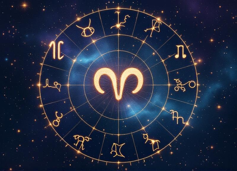 Aries ram symbol surrounded by planetary glyphs representing the March 2026 stellium energy