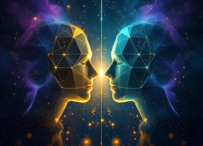 Vintage 1940s technology devices morphing into modern AI and communication tools showing historical parallels of Uranus in Gemini