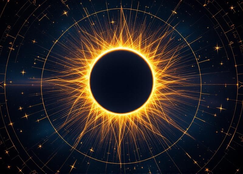 Astronomical diagram showing the Aquarius-Leo and Virgo-Pisces eclipse axes activated in 2026 with planetary positions