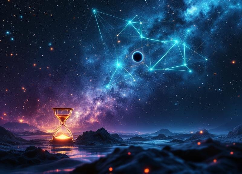 Symbolic representation of Aquarius energy showing technology, collective networks, and humanitarian themes merging with spiritual awakening