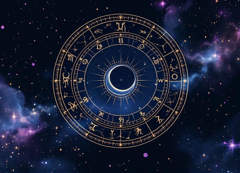Zodiac wheel showing all 12 astrological signs with moon phases for new moon intention setting