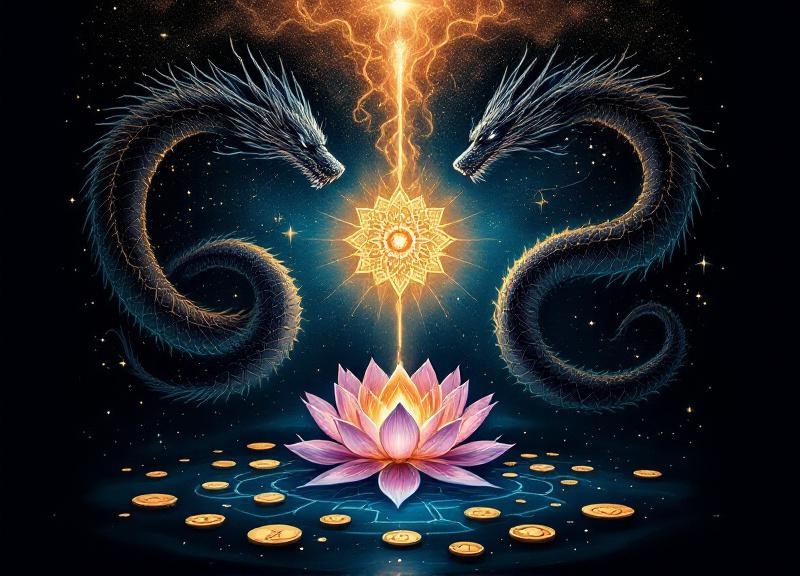 Saturn and Uranus planetary symbols in opposition aspect with stock market crash graph in background