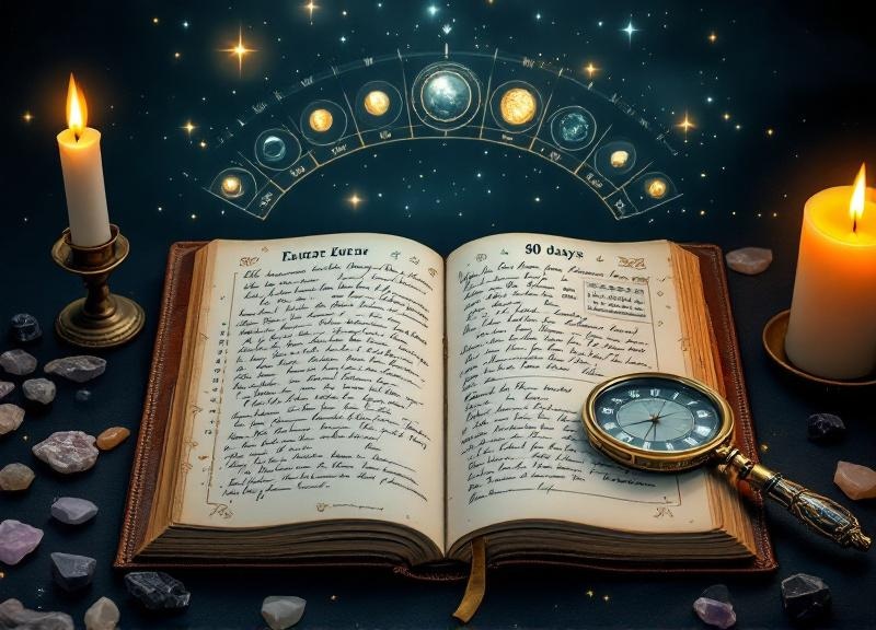 Person testing astrology predictions in a journal with birth chart, transit calendar, and notes on accurate versus inaccurate forecasts