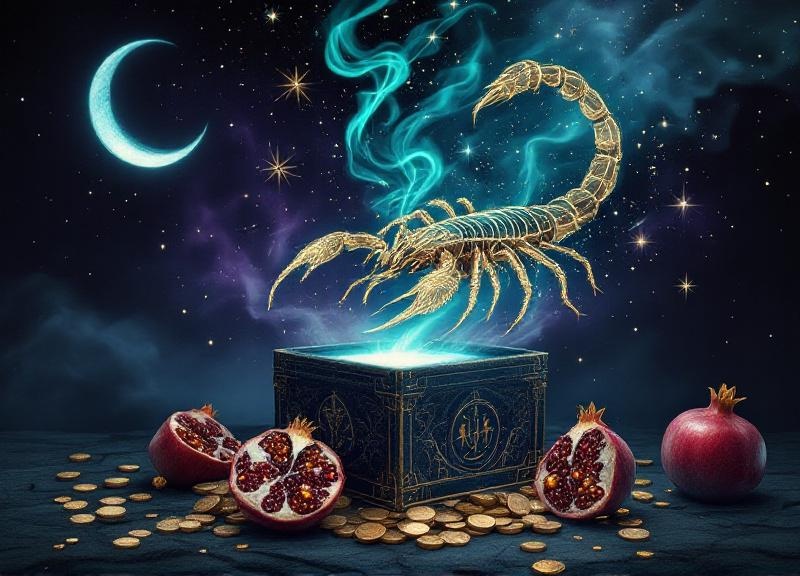 Visual representation of 8th house themes including intimacy, rebirth, and shared resources with astrological symbols and cosmic imagery