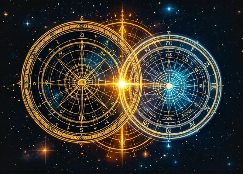 Split comparison chart showing Vedic and Western astrological compatibility calculation methods side by side