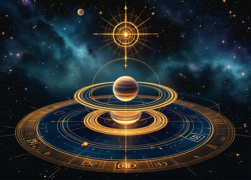 Virgo constellation connected to practical symbols like lists and magnifying glass, transitioning into Pisces waters with surrender and trust imagery