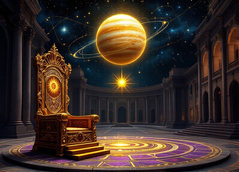 Split illustration contrasting a golden throne room (Jupiter in Leo) with a digital town square of interconnected people (Pluto in Aquarius)