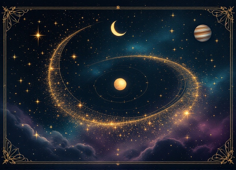 Mystical illustration of creative self-expression with Leo fire element and Jupiter's expansive energy merging