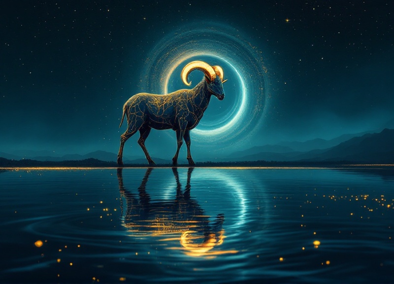 Neptune retrograde in Aries symbolized by warrior figure looking into reflective water, representing inward heroic journey