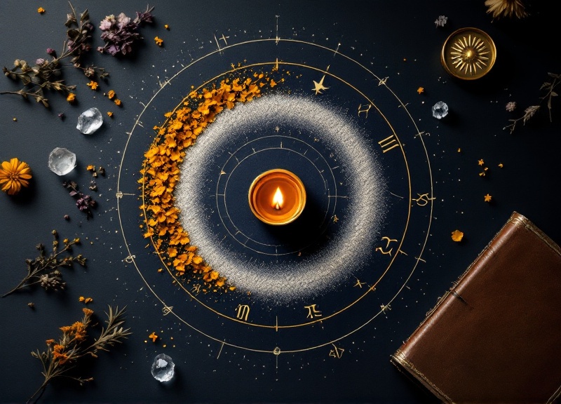 Person performing manifestation ritual with candles and journal during Leo season, warm golden lighting