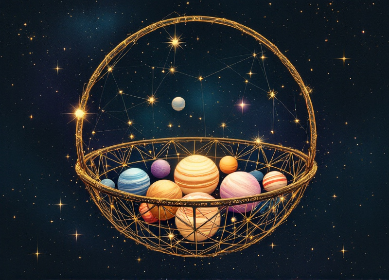 Barbault Basket astrological chart showing concentrated outer-planet configuration in narrow zodiacal span for July 2026
