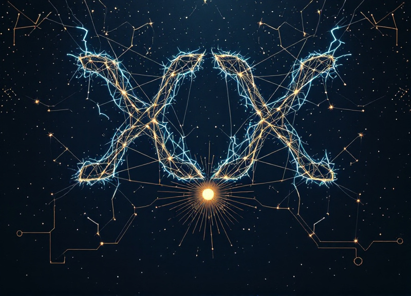 Saturn and Neptune conjunction at 0 degrees Aries visualization with fiery red and mystical blue energy blending at the beginning point of the zodiac