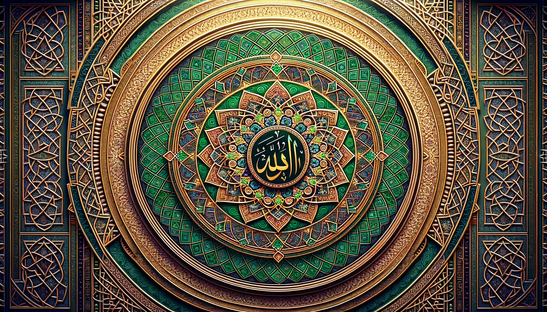 Bismillah Calligraphy Emerald Geometric Wallpaper - geometric wallpaper