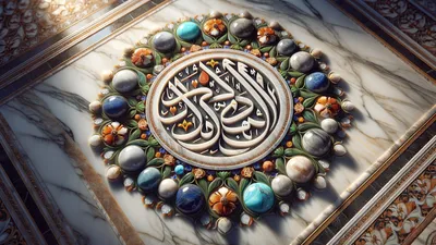 Bismillah Calligraphy Marble Inlay Wallpaper - free traditional spiritual wallpaper for desktop and mobile