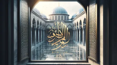 Bismillah Calligraphy cinematic wallpaper - free HD and 4K Bismillah Calligraphy Rain Window Wallpaper for desktop and phone