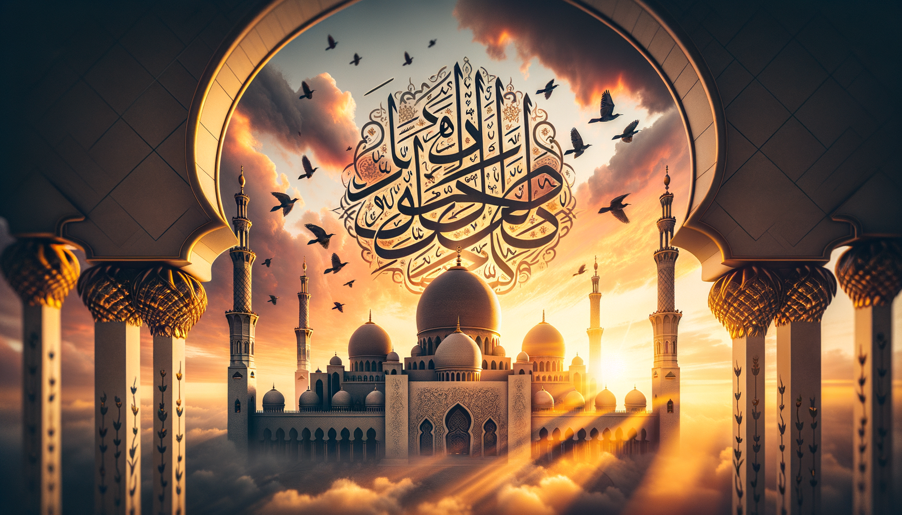 Bismillah Calligraphy Sunrise Minaret Wallpaper - cinematic wallpaper