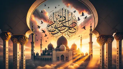 Bismillah Calligraphy cinematic wallpaper - free HD and 4K Bismillah Calligraphy Sunrise Minaret Wallpaper for desktop and phone