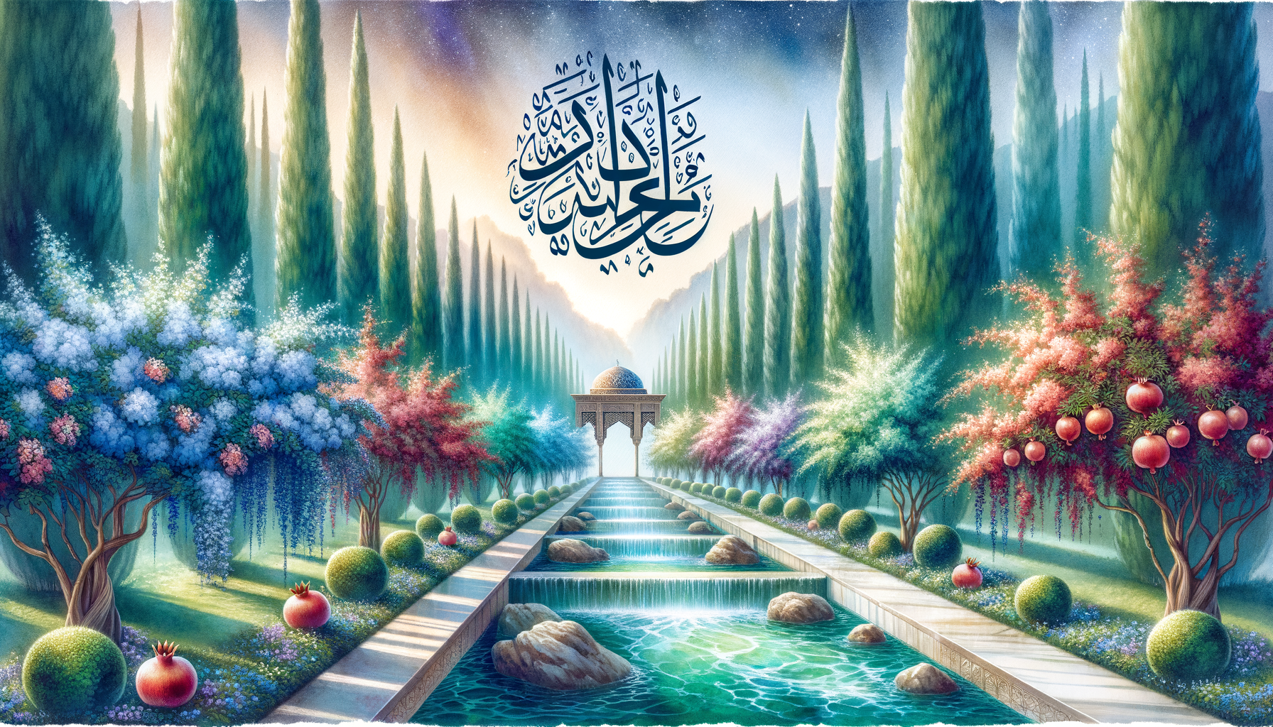 Bismillah Calligraphy Watercolor Garden Wallpaper - watercolor wallpaper