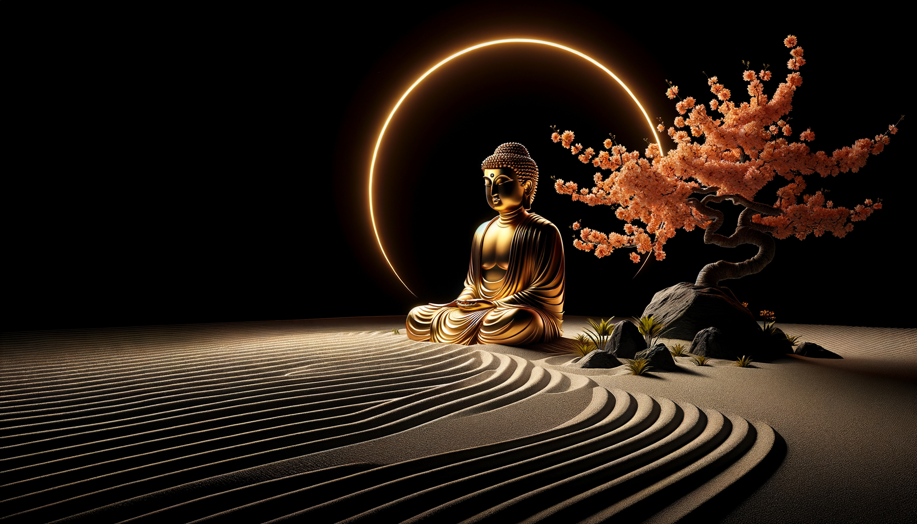 Lord Buddha Zen Garden Dark Wallpaper - dark amoled wallpaper