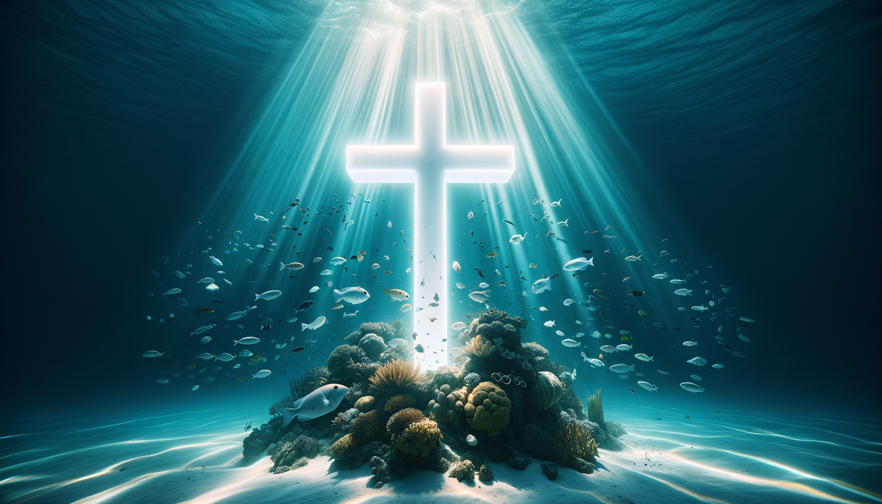 Cross / Christian Symbol Underwater Light Wallpaper - cinematic wallpaper