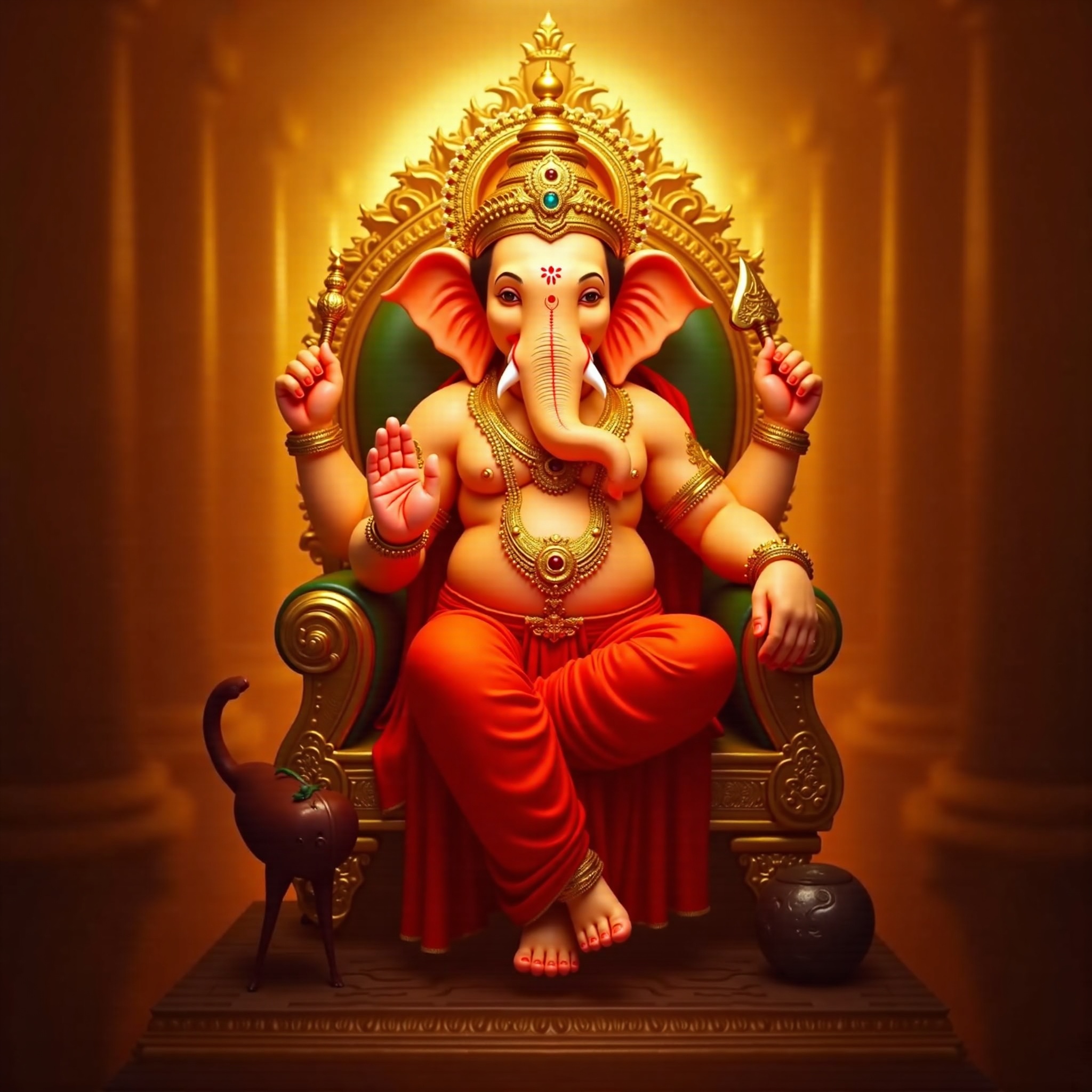 Lord Ganesh cinematic wallpaper - free HD and 4K Lord Ganesh Golden Throne Wallpaper for desktop and phone