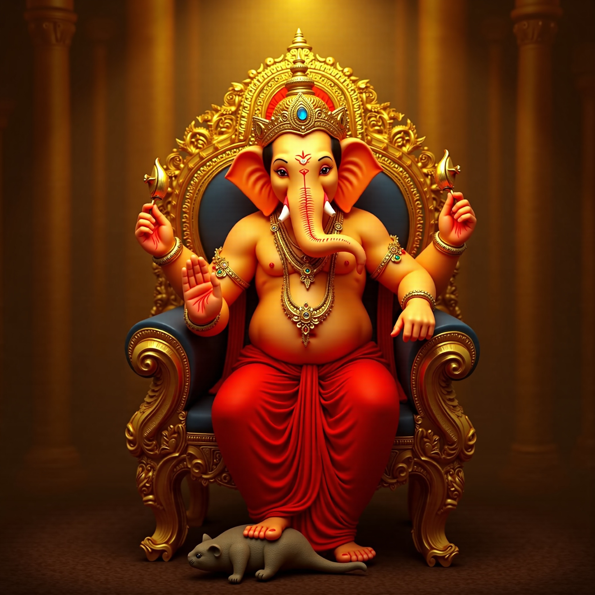 Lord Ganesh cinematic wallpaper - free HD and 4K Lord Ganesh Golden Throne Wallpaper for desktop and phone