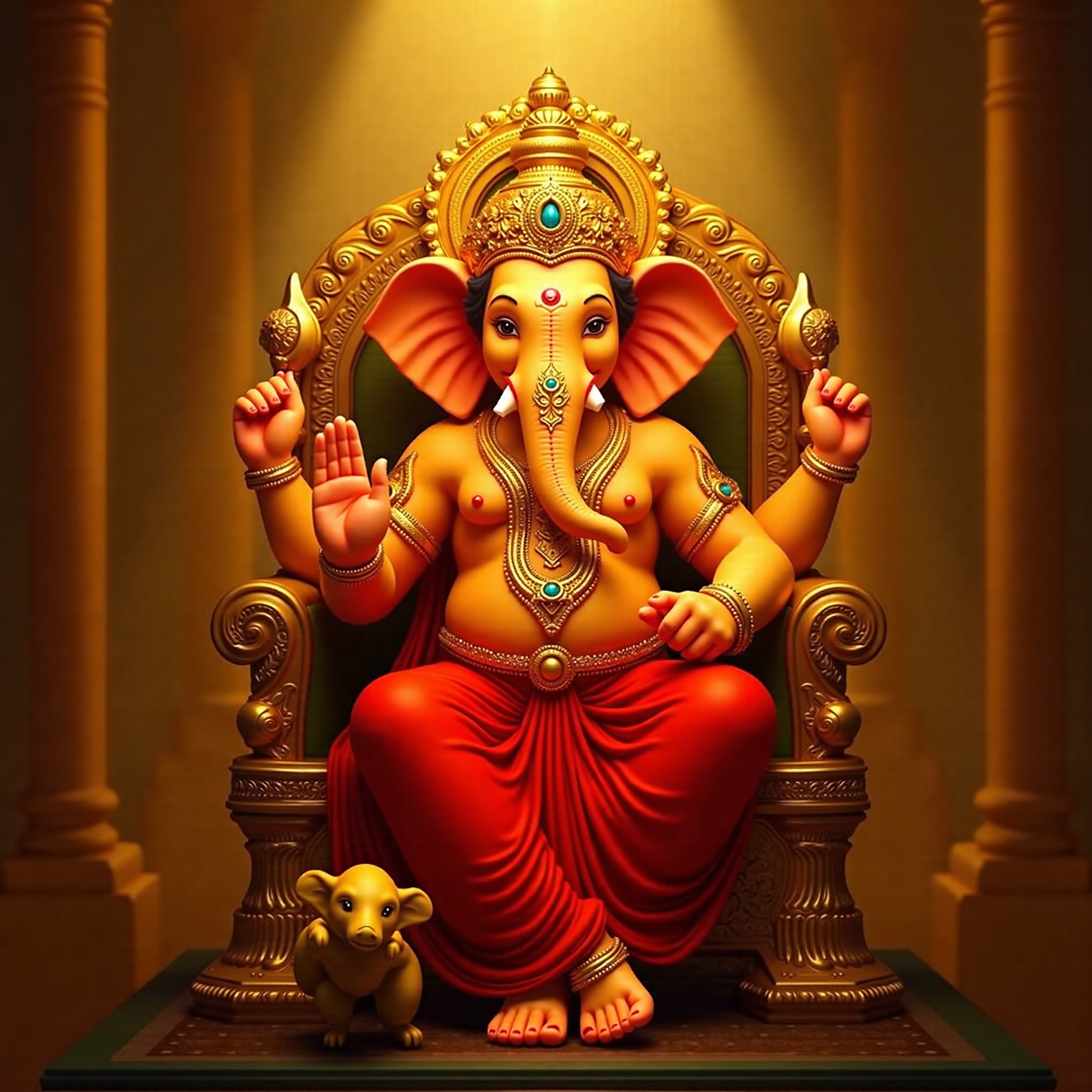 Lord Ganesh cinematic wallpaper - free HD and 4K Lord Ganesh Golden Throne Wallpaper for desktop and phone