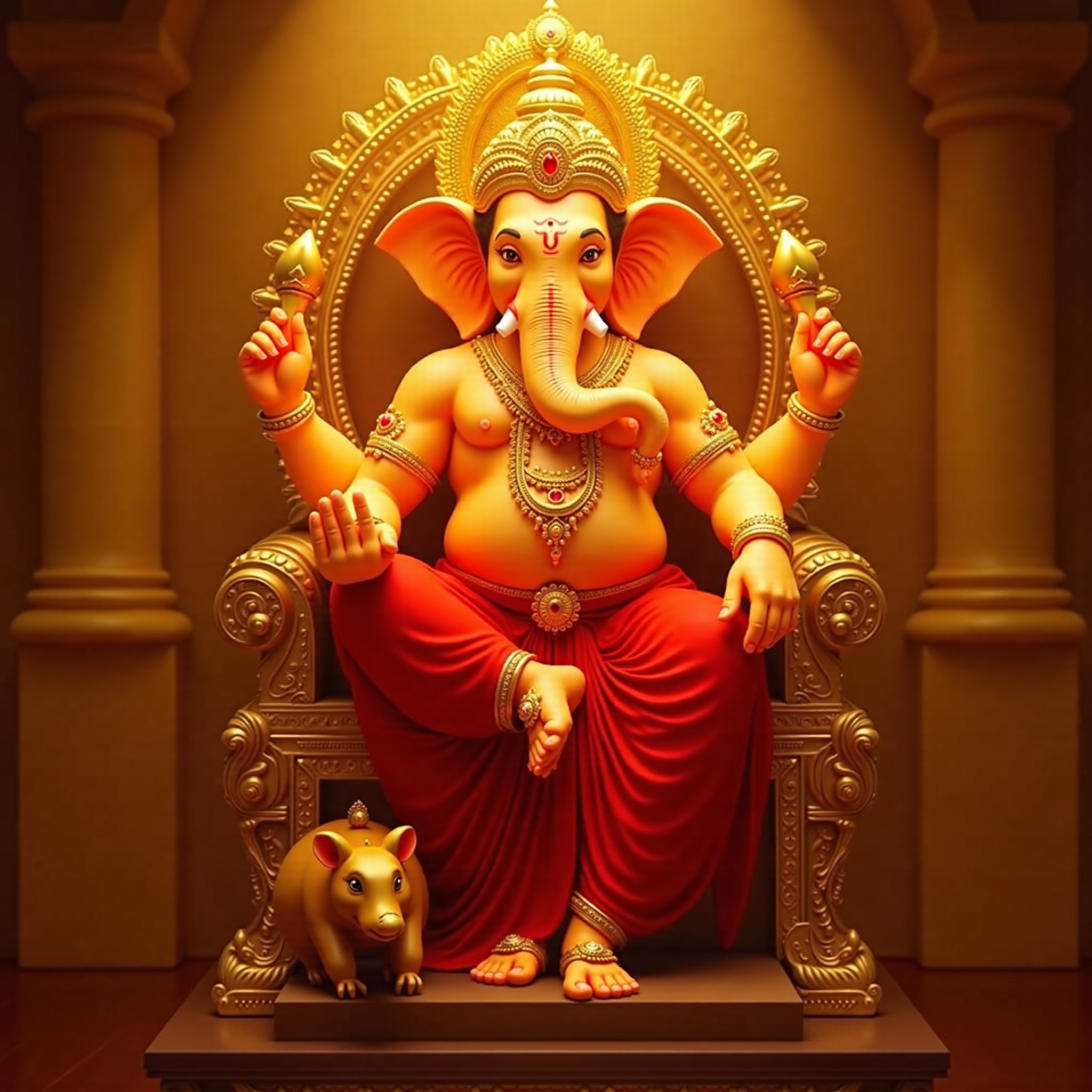 Lord Ganesh cinematic wallpaper - free HD and 4K Lord Ganesh Golden Throne Wallpaper for desktop and phone