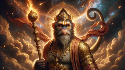 Lord Hanuman Cosmic Warrior Wallpaper - free cinematic spiritual wallpaper for desktop and mobile