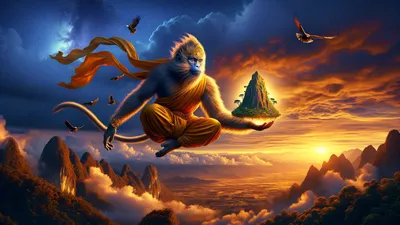 Lord Hanuman cinematic wallpaper - free HD and 4K Lord Hanuman Lifting Mountain Wallpaper for desktop and phone