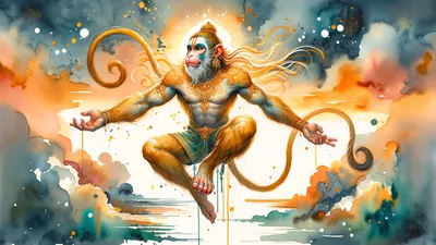 Lord Hanuman watercolor wallpaper - free HD and 4K Lord Hanuman Watercolor Flight Wallpaper for desktop and phone