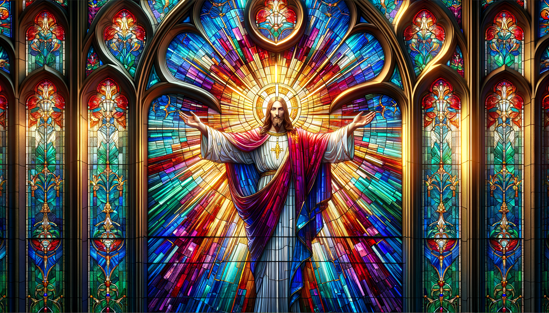 Jesus Christ Stained Glass Glory Wallpaper - geometric wallpaper