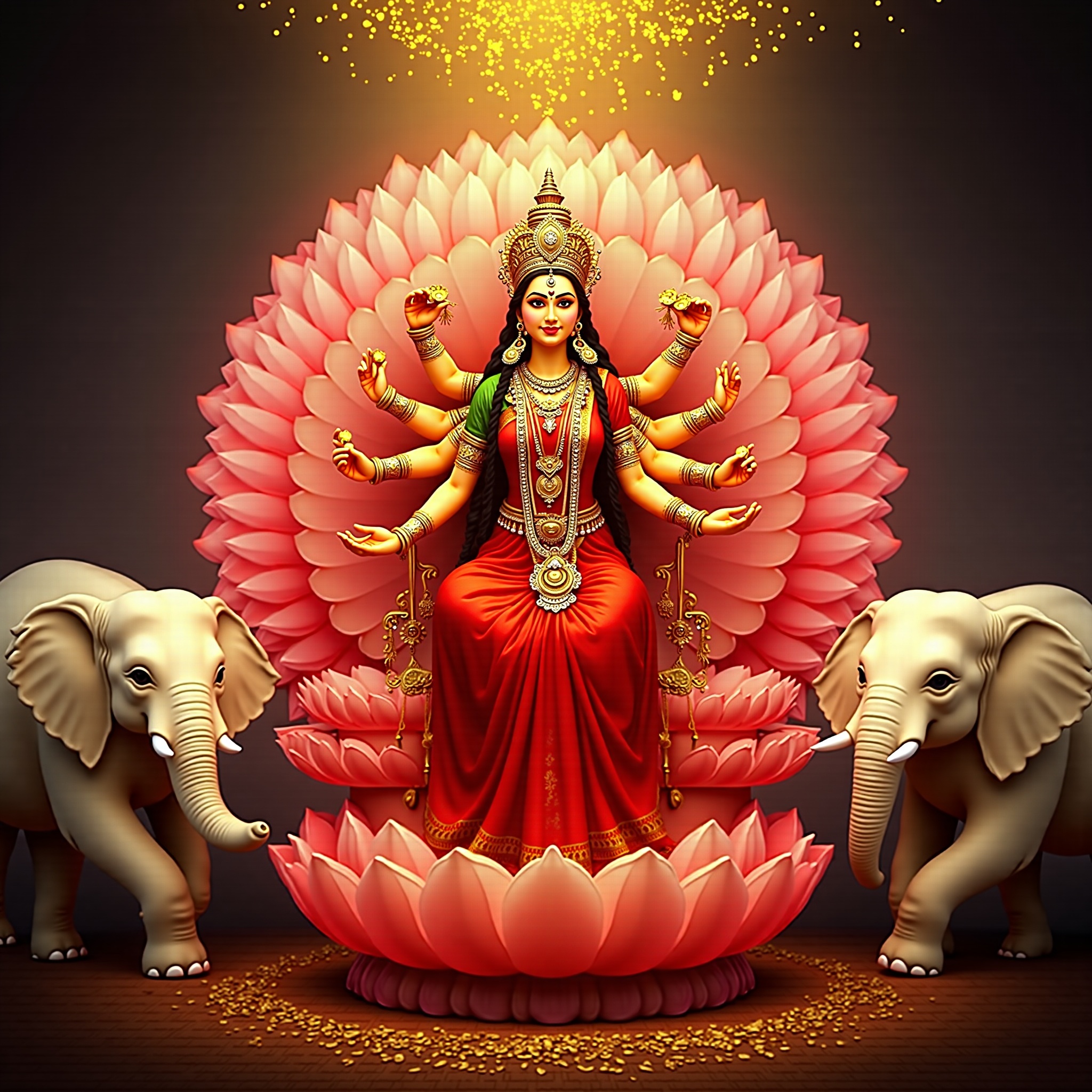 Goddess Lakshmi cinematic wallpaper - free HD and 4K Goddess Lakshmi Lotus Throne Wallpaper for desktop and phone