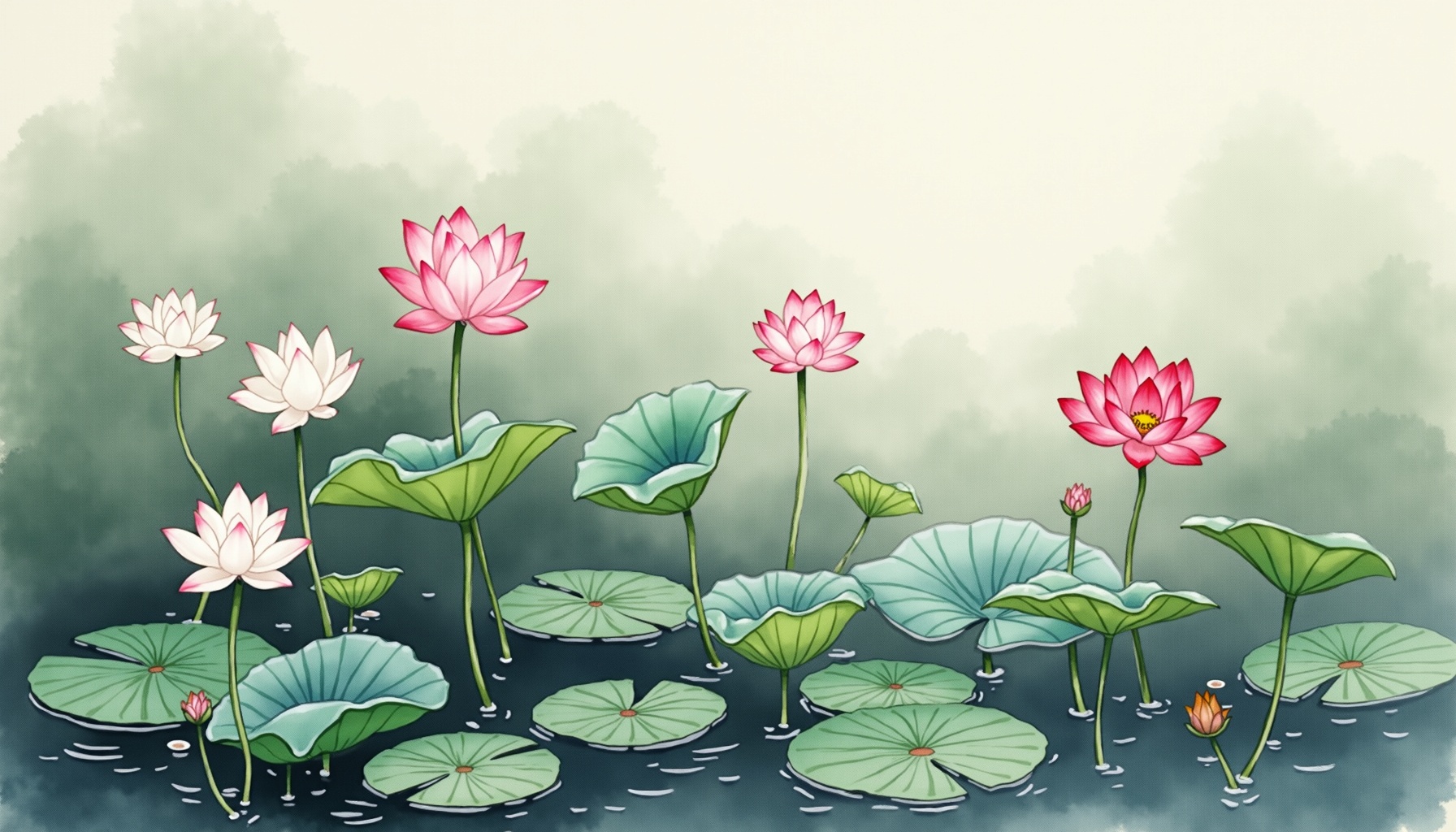 Lotus Spiritual Watercolor Pond Wallpaper - watercolor wallpaper