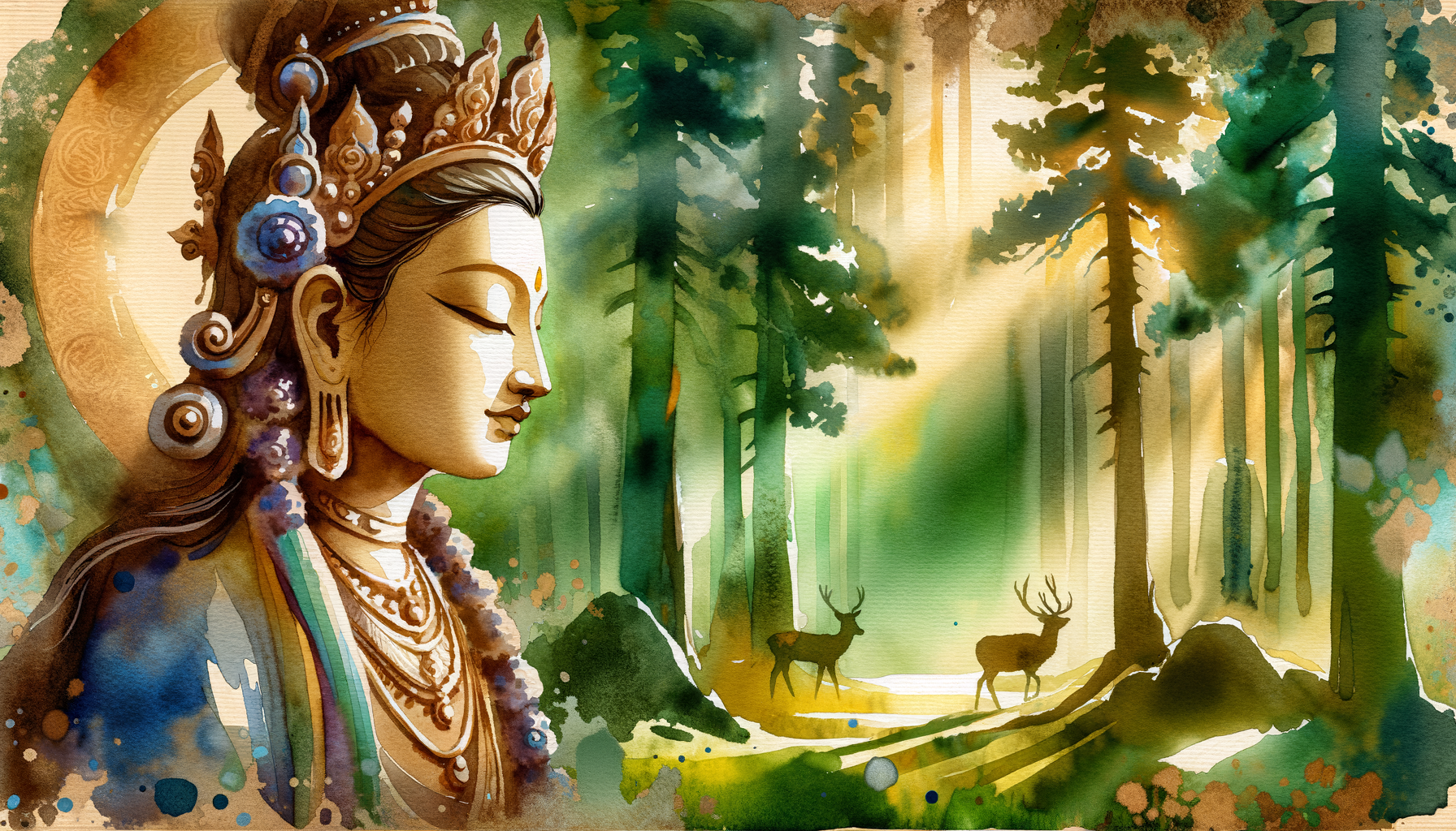 Goddess Parvati Forest Tapasya Wallpaper - watercolor wallpaper