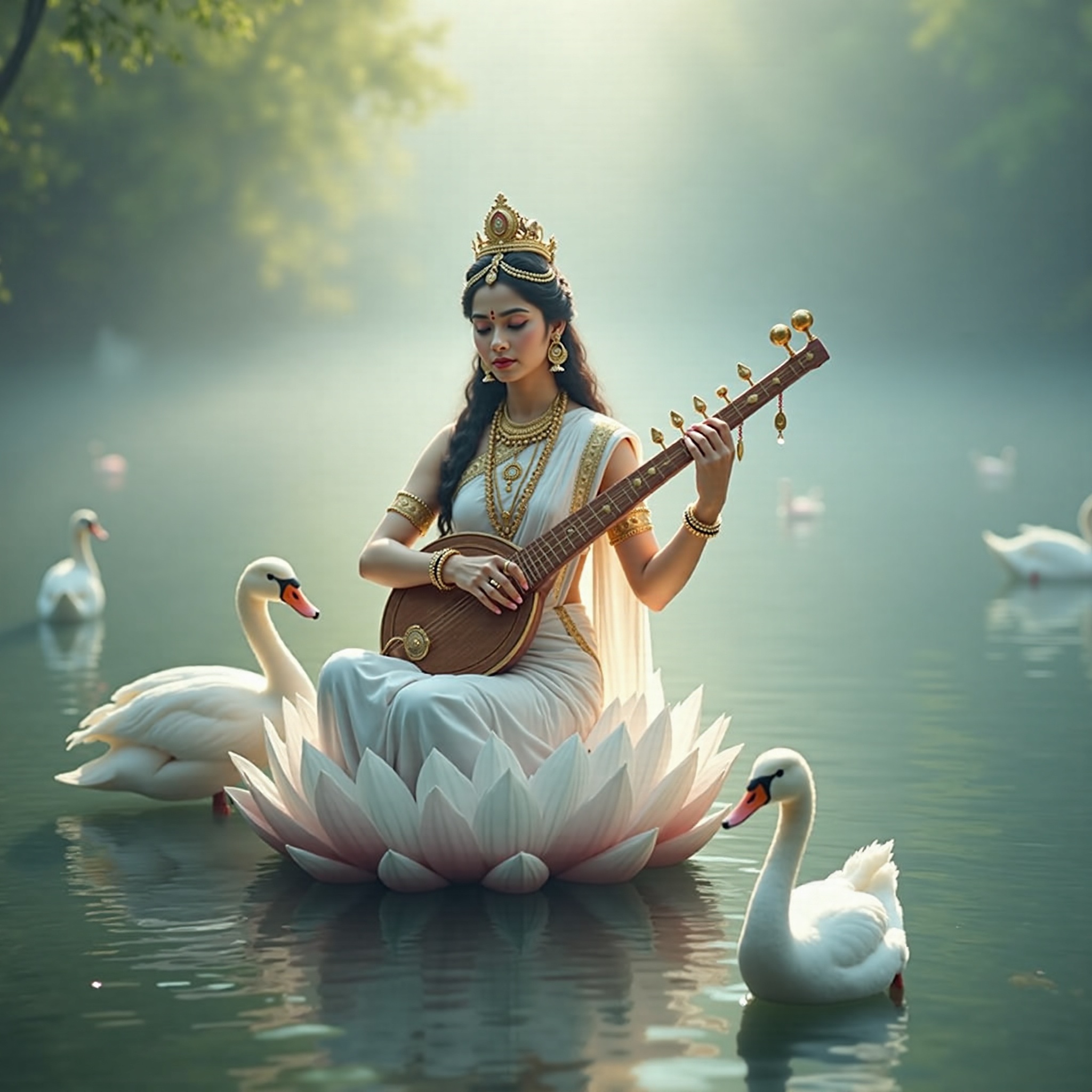 Goddess Saraswati cinematic wallpaper - free HD and 4K Goddess Saraswati Veena Serenity Wallpaper for desktop and phone