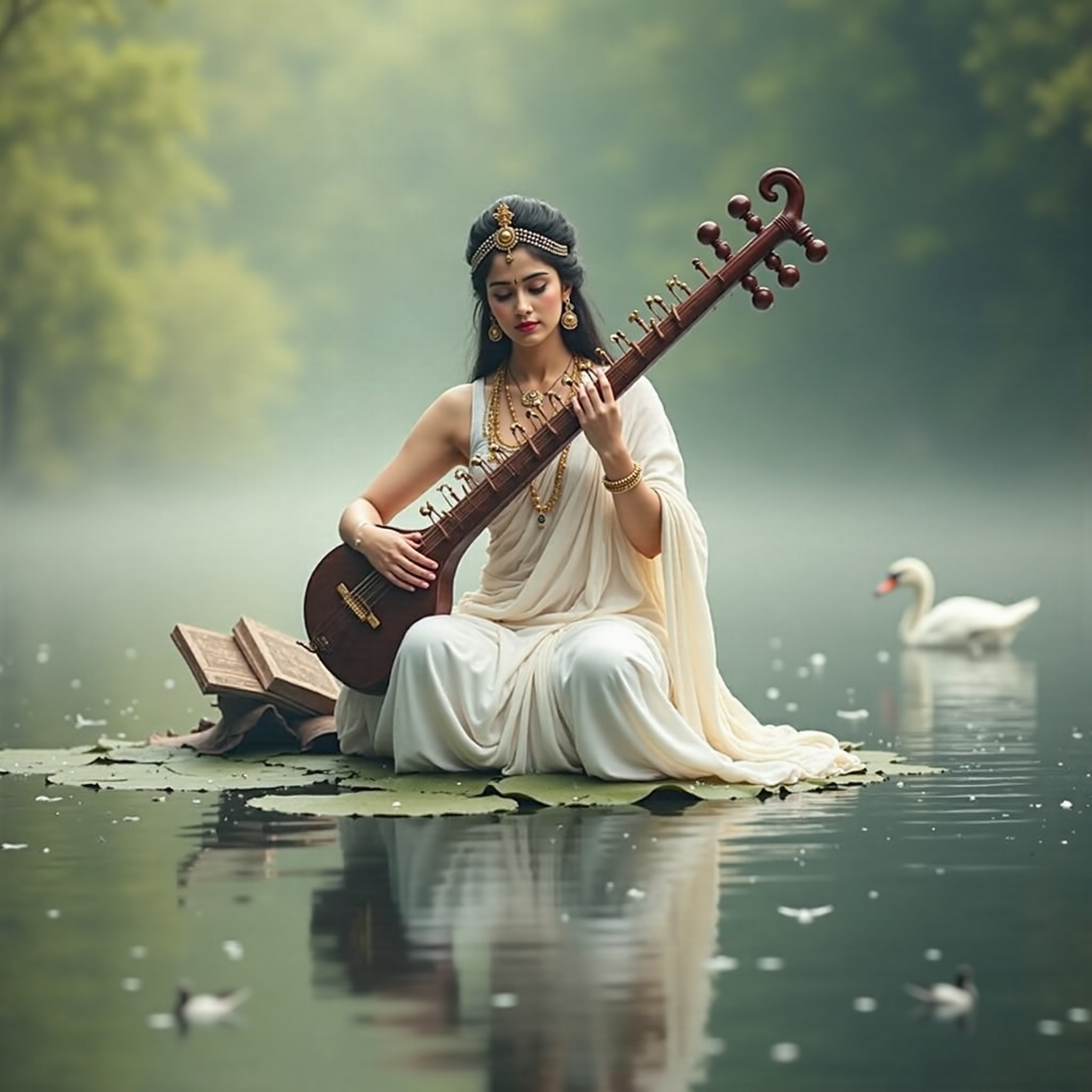 Goddess Saraswati cinematic wallpaper - free HD and 4K Goddess Saraswati Veena Serenity Wallpaper for desktop and phone
