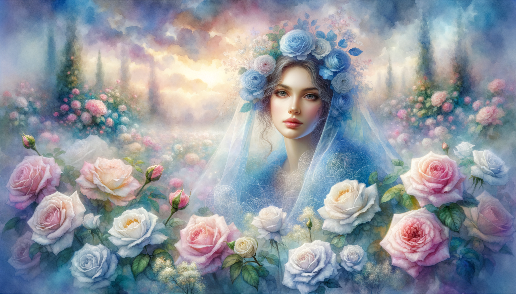Virgin Mary Rose Garden Wallpaper - watercolor wallpaper