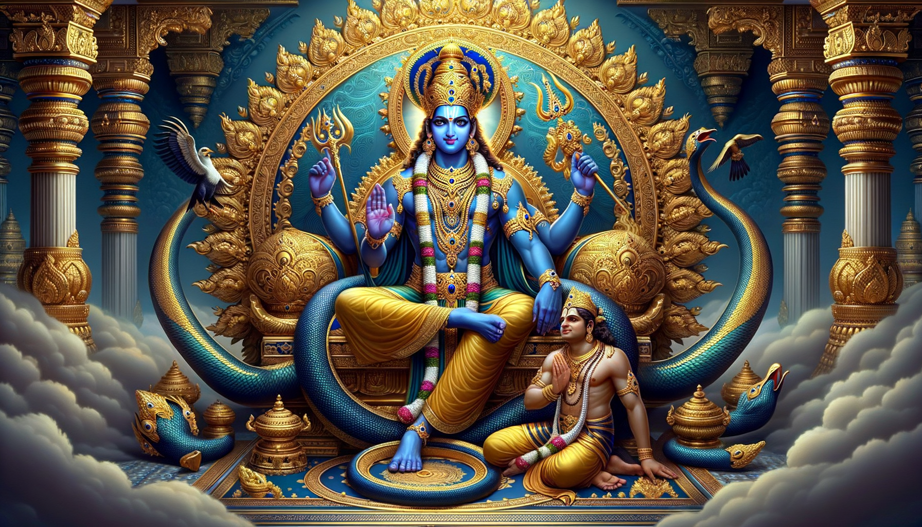 Lord Vishnu Vaikuntha Throne Wallpaper - traditional wallpaper